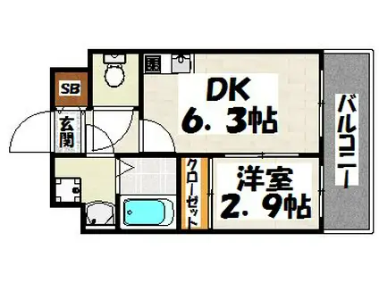 ディモーラ博多(1DK/3階)の間取り写真