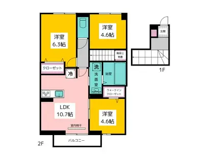 フェリーチェ B棟(3LDK/2階)の間取り写真
