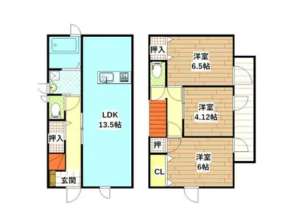 恋都家五十市(3LDK/1階)の間取り写真