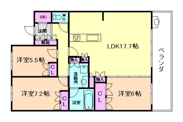 ザ・ライオンズ池田C棟(3LDK/2階)の間取り写真