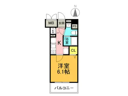 ブランドール新町(1K/2階)の間取り写真
