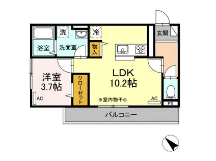 ブランネージュ新山口II(1LDK/3階)の間取り写真