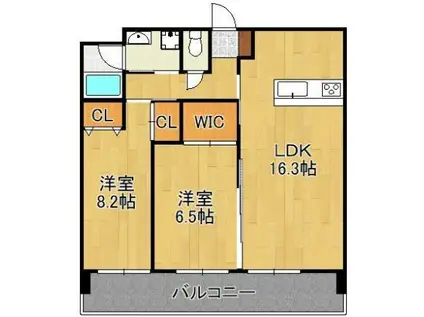 フェルト1021(2LDK/9階)の間取り写真