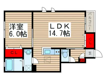ガーデンヒルズ千葉(1LDK/1階)の間取り写真