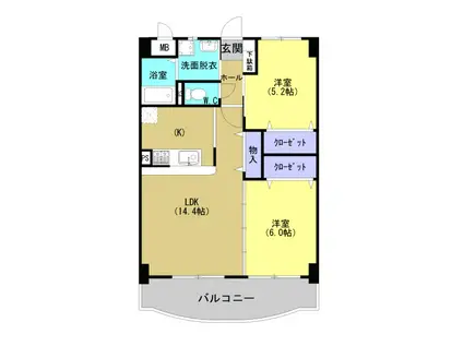 GRANDWELL(2LDK/3階)の間取り写真