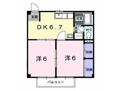 ハイツ福山(2DK/2階)の間取り写真