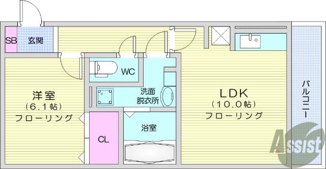 ライズ南仙台B(1LDK/2階)の間取り写真