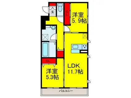 プリマベーラ巽東(2LDK/3階)の間取り写真