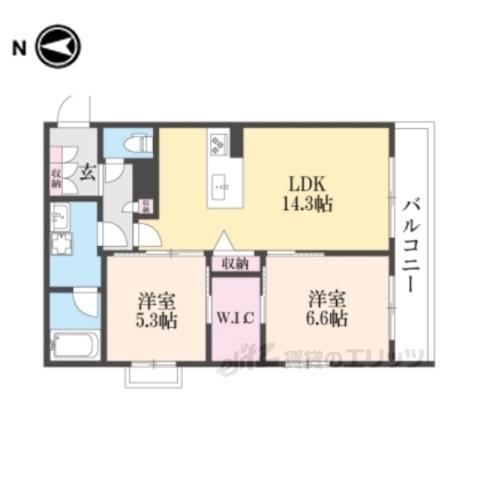 HABITER御所西(2LDK/3階)の間取り写真