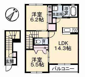 アクアヴィーヴォA棟(2LDK/2階)の間取り写真