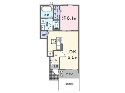 カフア テラス(1LDK/1階)の間取り写真