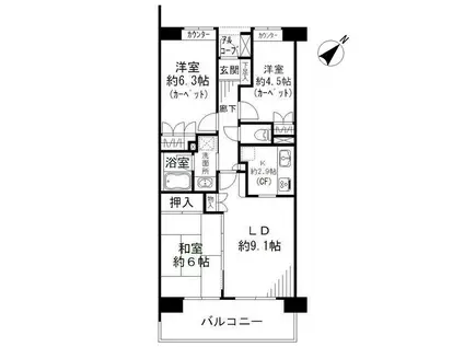 ガーデナヴィルマグノリア市川妙典(3LDK/5階)の間取り写真