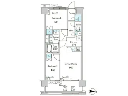 オアーゼ池上テラス(2LDK/7階)の間取り写真