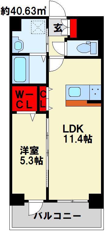 サンビーム三萩野駅前(1LDK/9階)の間取り写真