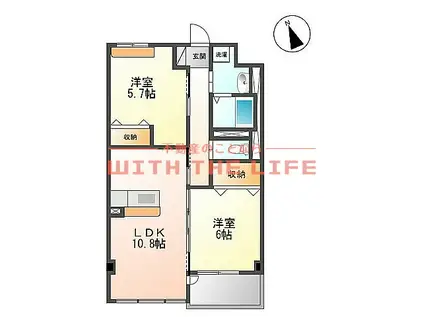 ユニヴァリィ ルミナス(2LDK/2階)の間取り写真