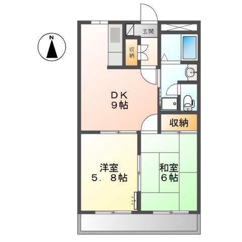 レッドウィング(2DK/2階)の間取り写真