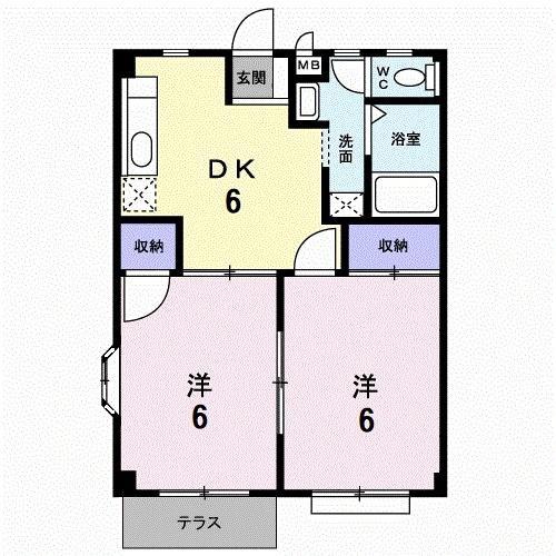 ドルチェ宮ノ陣(2DK/1階)の間取り写真