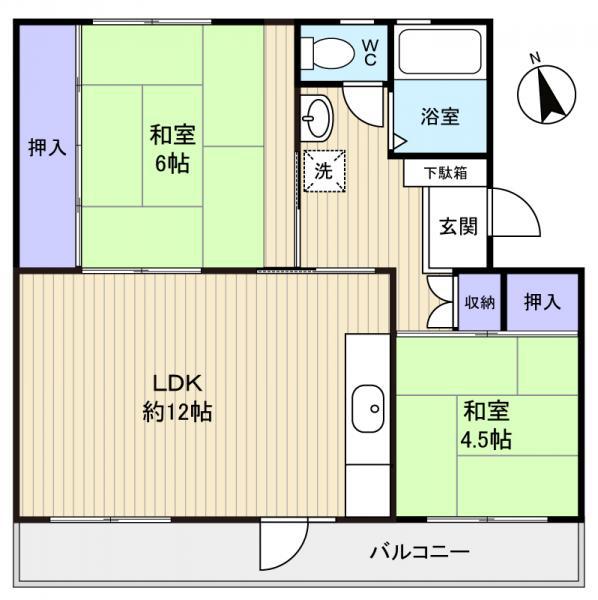 高津団地6街区16棟(2LDK/2階)の間取り写真