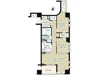 コクヨーレ日本橋(2LDK/7階)の間取り写真