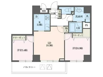 ドゥーエ横浜駅前(2LDK/11階)の間取り写真