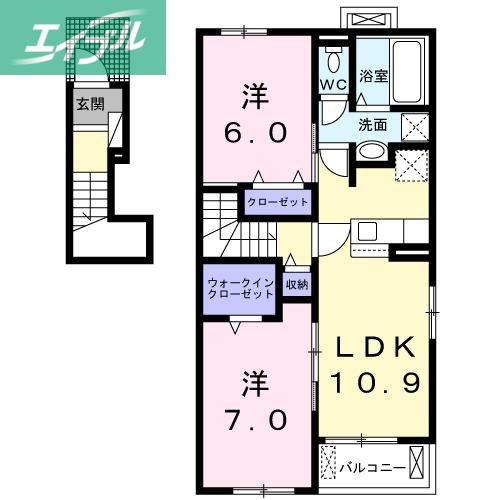 メゾンド・シエル(2LDK/2階)の間取り写真
