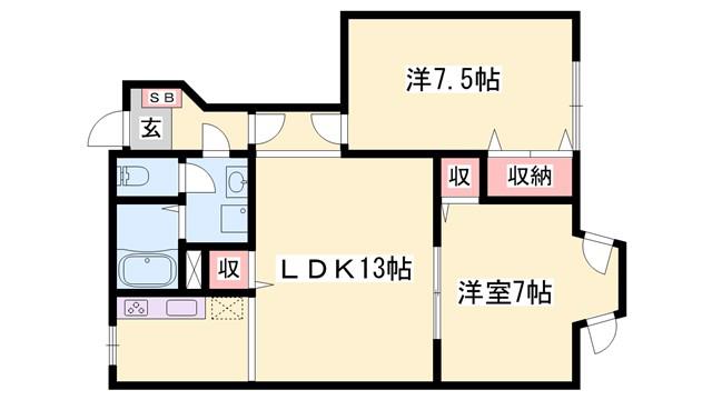 ル・クプル・プラースII(2LDK/1階)の間取り写真