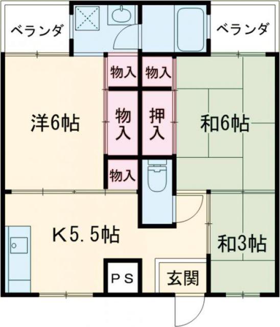 サンライズ高砂 4号棟(3K/1階)の間取り写真