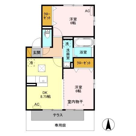 HUITB(2DK/1階)の間取り写真