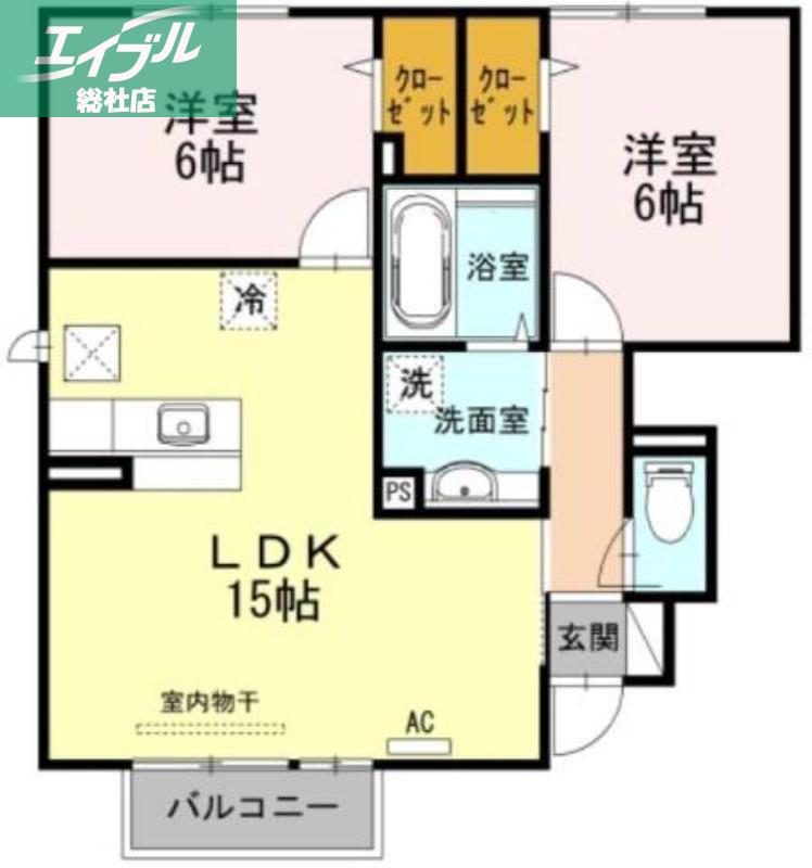 ヴィラ・ボヌール B棟(2LDK/1階)の間取り写真