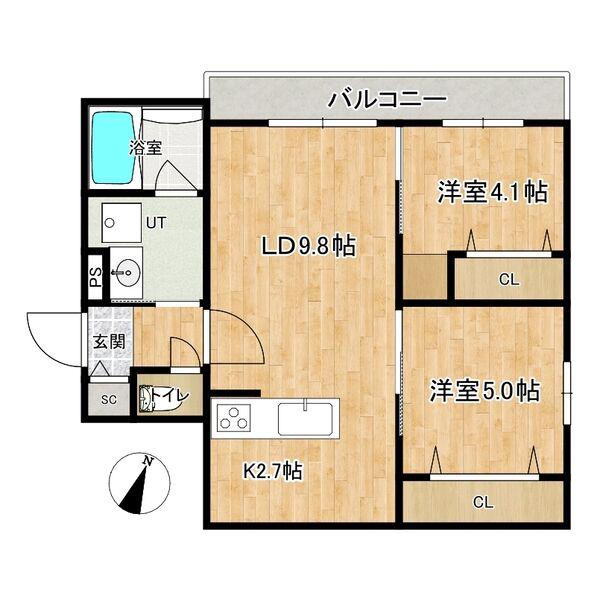 ALESIA北円山(2LDK/2階)の間取り写真
