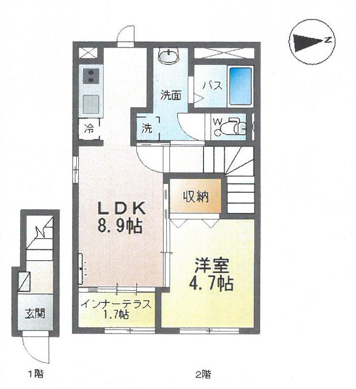 アラ・ミゾン(1LDK/2階)の間取り写真