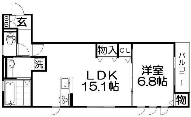 バウプレース ミゾ(1LDK/2階)の間取り写真