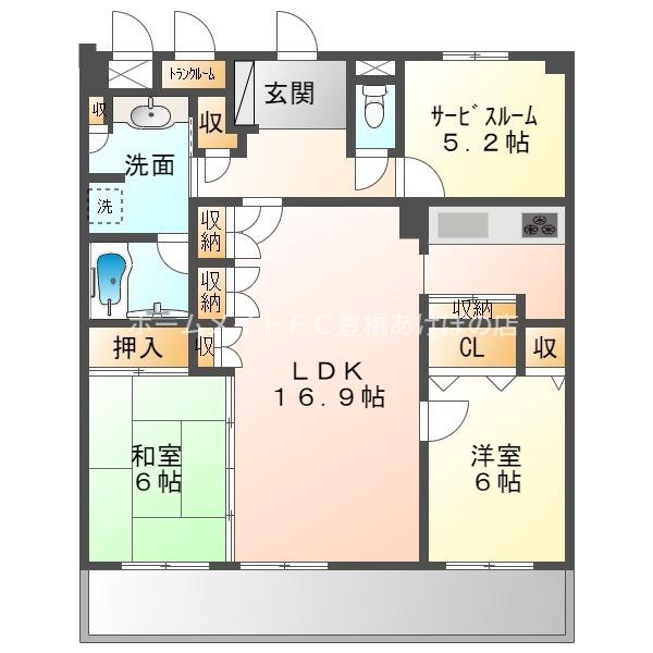 ロイヤルシティ豊橋(3LDK/6階)の間取り写真