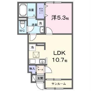 かのやIV(1LDK/1階)の間取り写真
