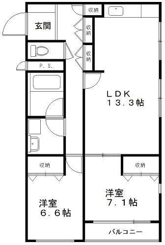 サウスガーデン砂山(2LDK/2階)の間取り写真