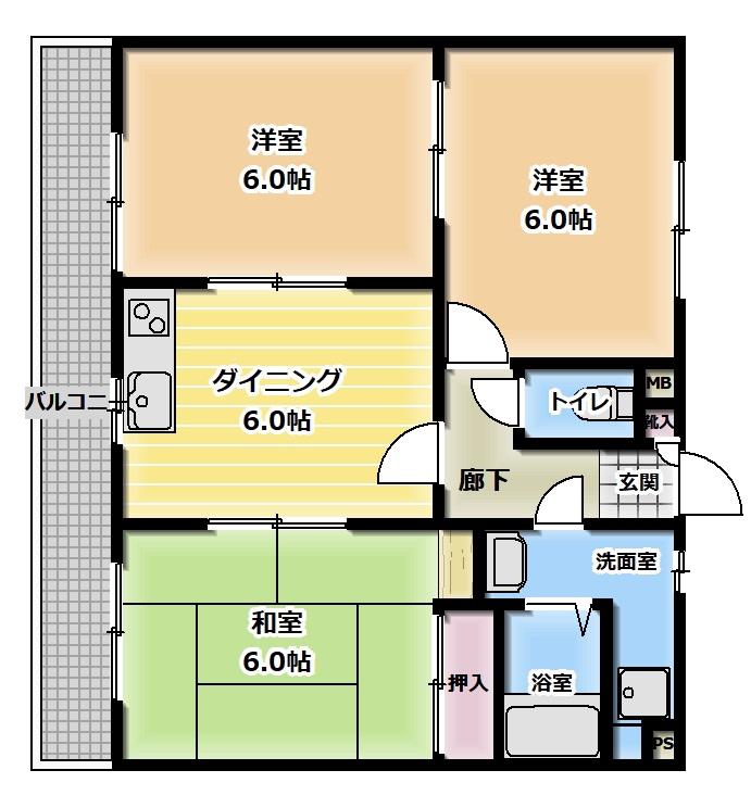 クリーンパレス立川(3DK/5階)の間取り写真
