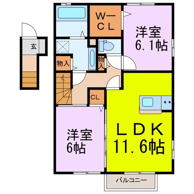 ウィル南町(2LDK/2階)の間取り写真