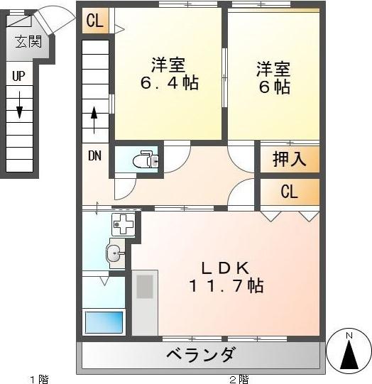 ハイステージ昇龍(2LDK/2階)の間取り写真