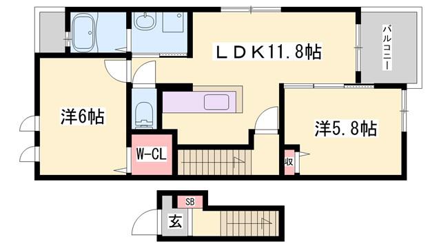 クオーレII(2LDK/2階)の間取り写真