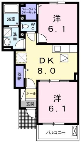 レイナ I(2DK/1階)の間取り写真