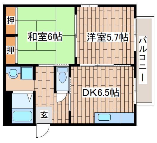 ディアス篠原(2DK/2階)の間取り写真