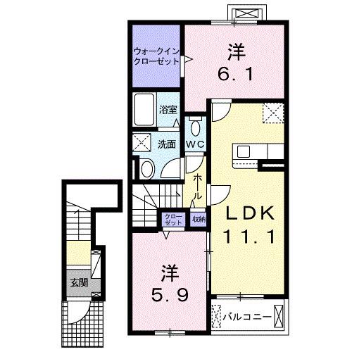 ノバリチェスメゾン A(2LDK/2階)の間取り写真
