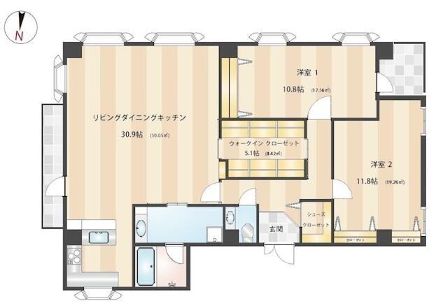 オフィスニューガイア浜松町NO.17(2LDK/11階)の間取り写真
