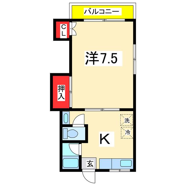 ハイツ八潮(1K/2階)の間取り写真