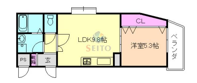 ソレイユ曽根東町(1LDK/2階)の間取り写真