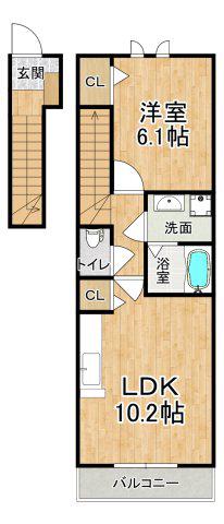 チェリーあい(1LDK/2階)の間取り写真