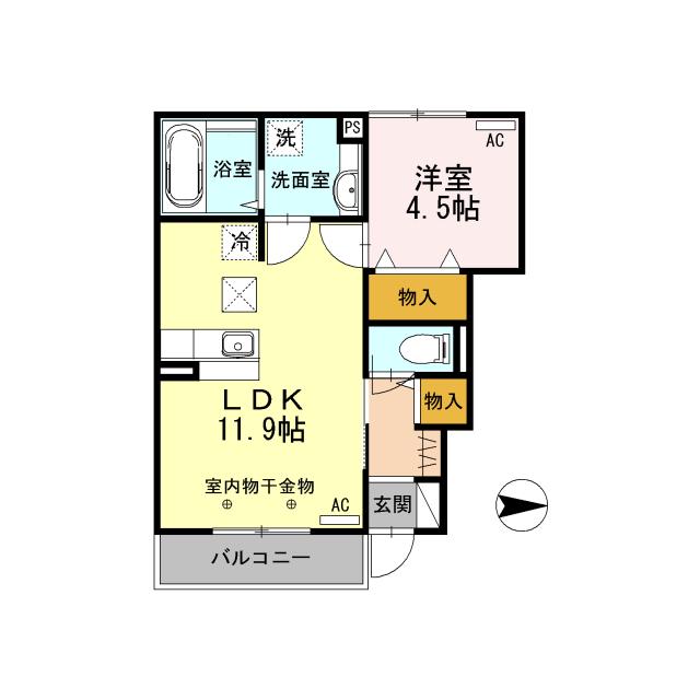 D-ROOM かわせみの里(1LDK/1階)の間取り写真