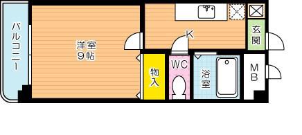 グッタープラッツ緑ヶ丘2番館(1K/2階)の間取り写真