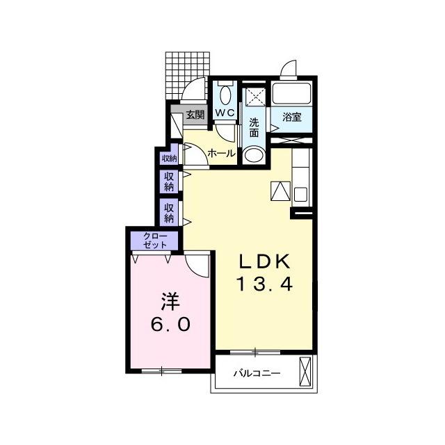 スクエアウエスト(1LDK/1階)の間取り写真
