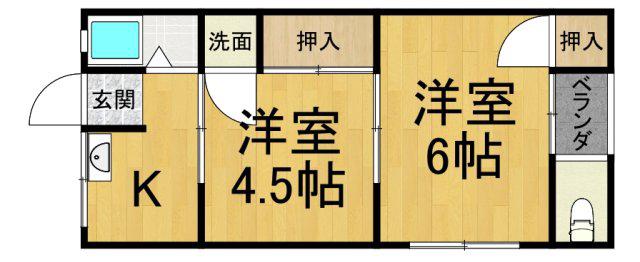 大将軍ハイツ(2DK/2階)の間取り写真